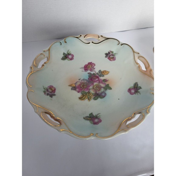 Lot of 2 Antique Porcelain Hand Painted Floral Compote Moriage Gold Dish Japan - Picture 10 of 13